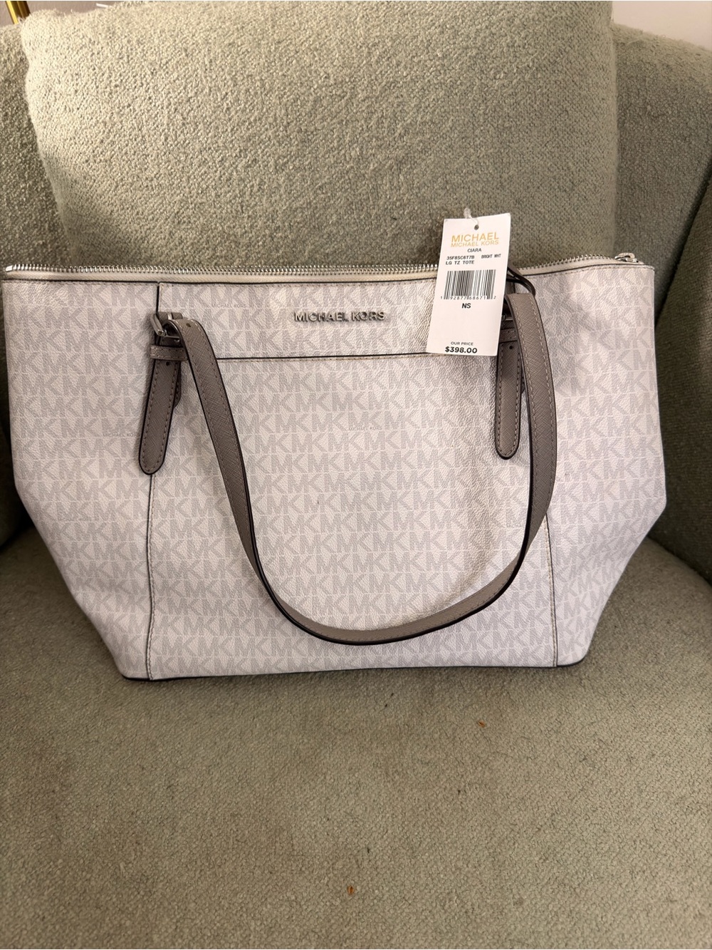 MICHAEL Michael Kors Signature MK Tote in Light Gray with Dark Gray Trim